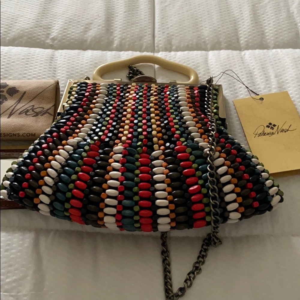 Patricia Nash wood bead clutch with chain strap